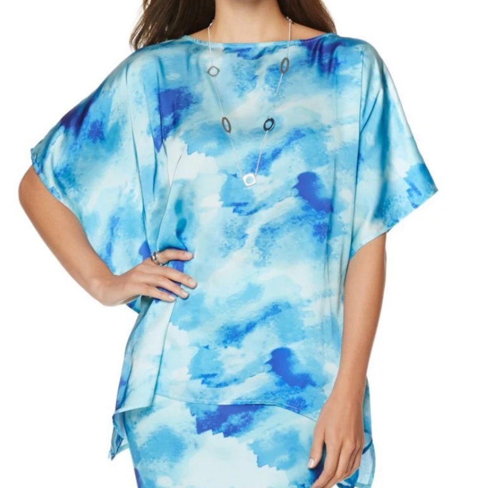 Jay by Jay Godfrey Poncho Top Tunic Blouse Blue Tie-Dye Kaftan Plus Size 2X 3X